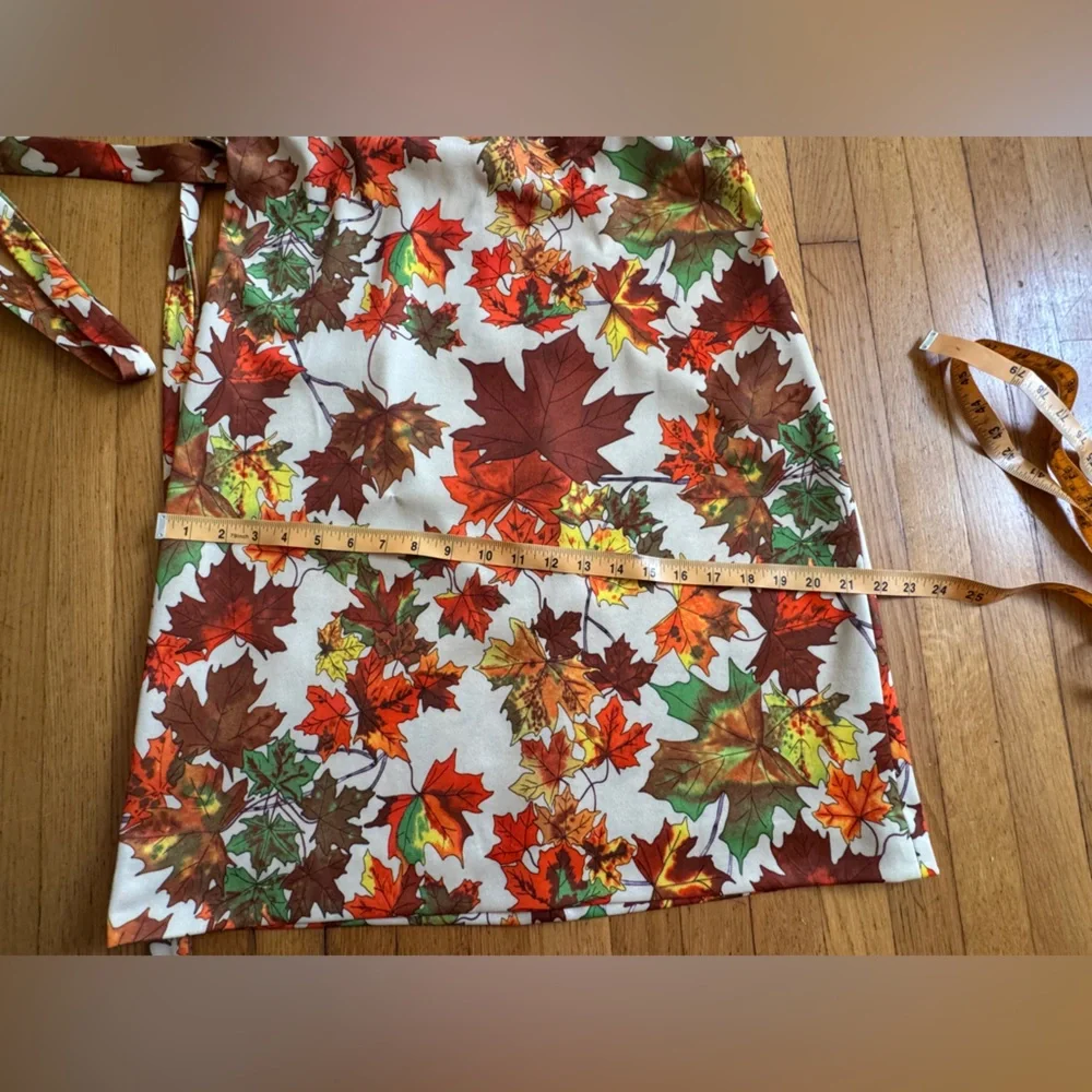 70s Vintage Fall Leaf Novelty Print Dress Sz M - Picture 11 of 12